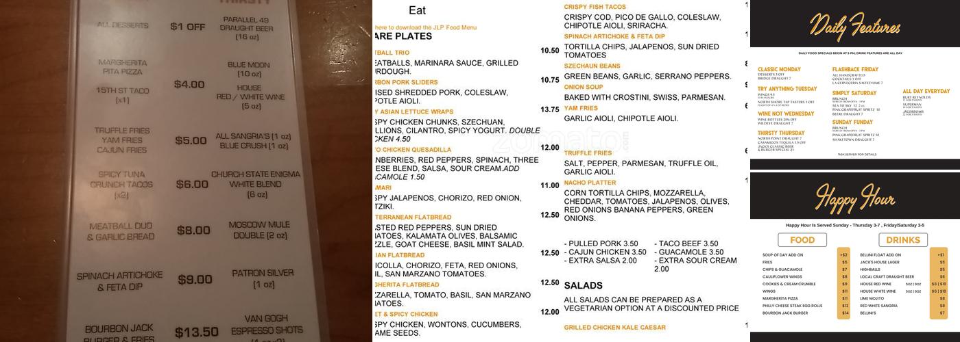 Jack Lonsdale's Public House Menu