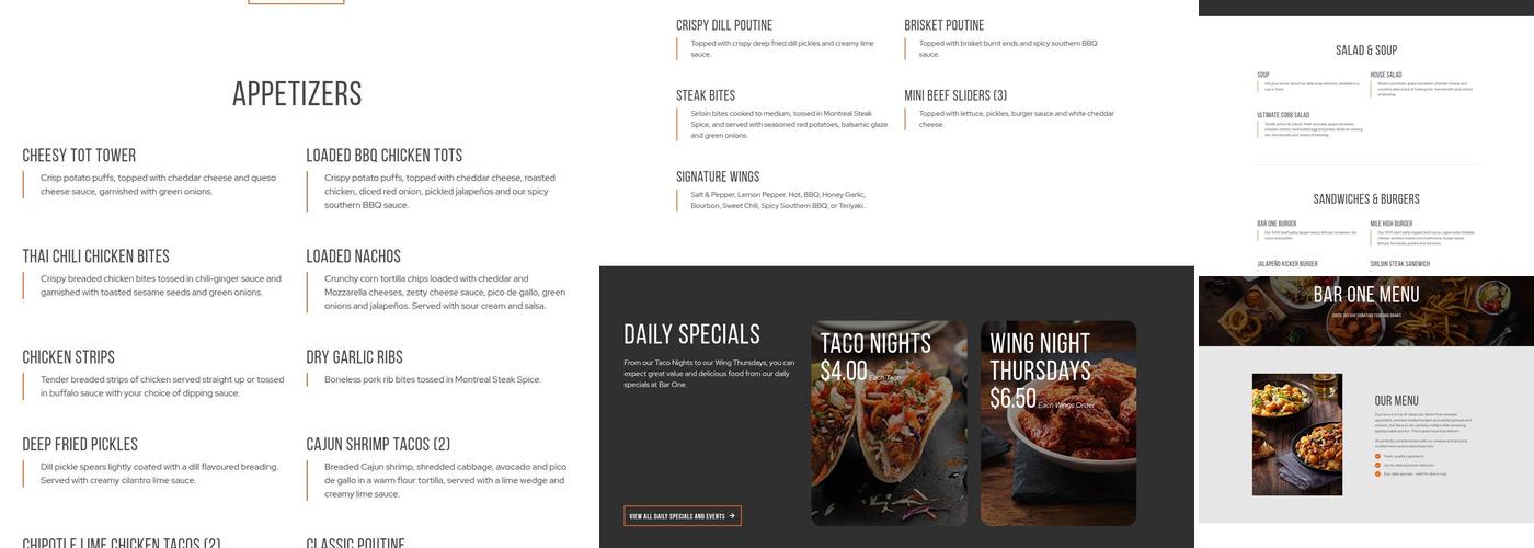 Bar One Menu