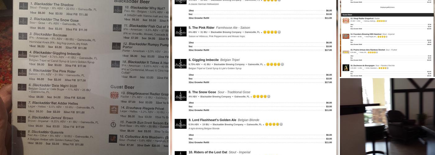 Blackadder Brewing Company Menu