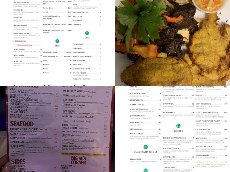 Doucè Restaurant and Lounge Menu