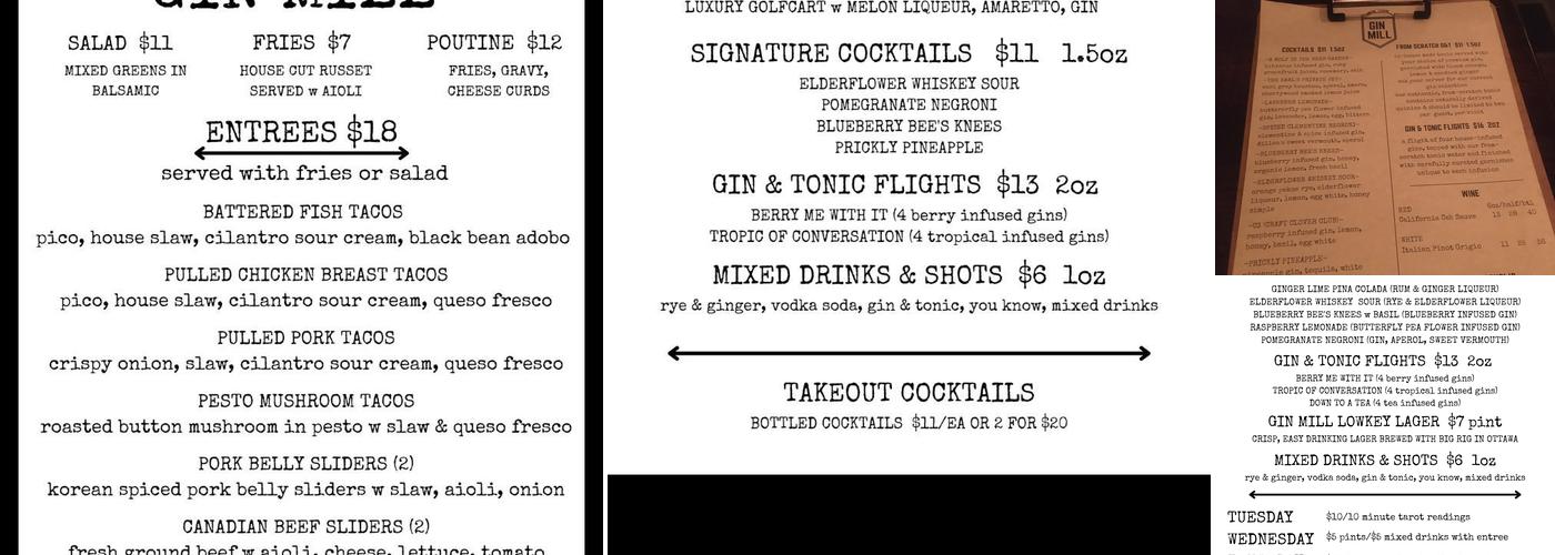 Gin Mill Menu