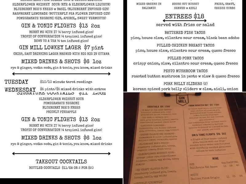 Gin Mill Menu