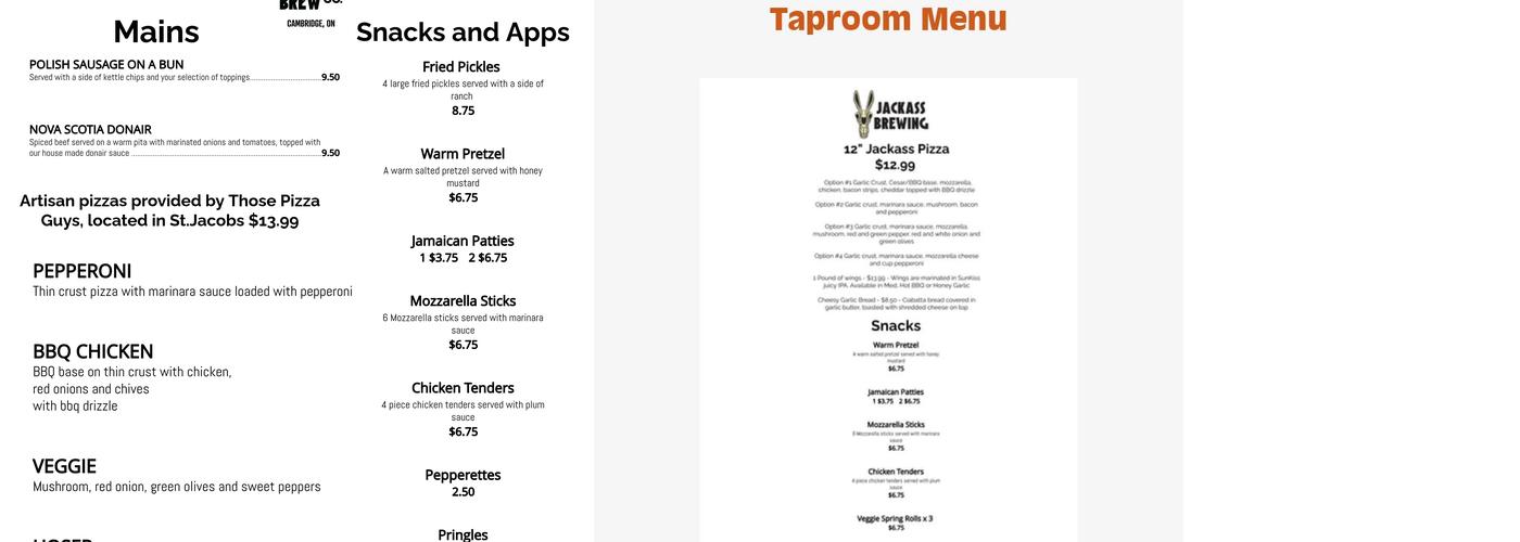 Jackass Brewing Menu