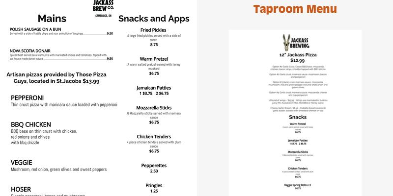 Jackass Brewing Menu