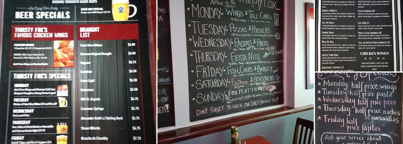 Thirsty Fox Pub Menu
