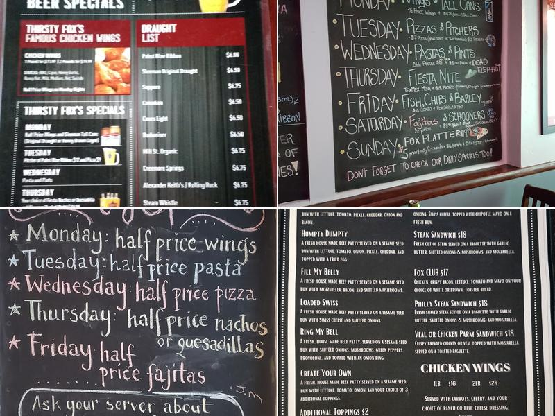 Thirsty Fox Pub Menu