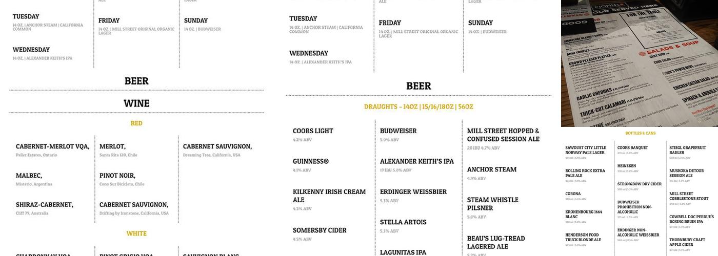 Fionn MacCool's Menu