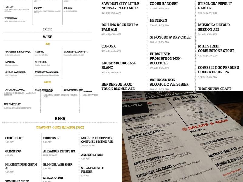 Fionn MacCool's Menu