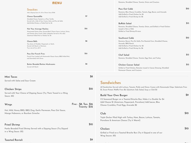 The Pass Pub & Grill Menu
