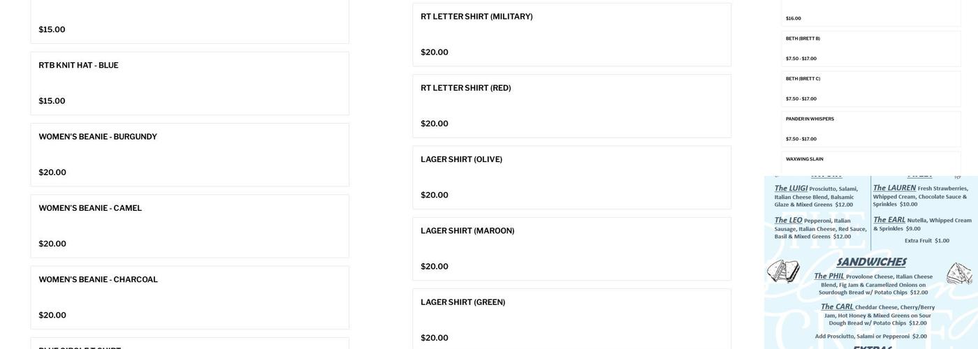 Roaring Table Brewing Co. Menu