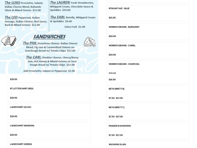 Roaring Table Brewing Co. Menu