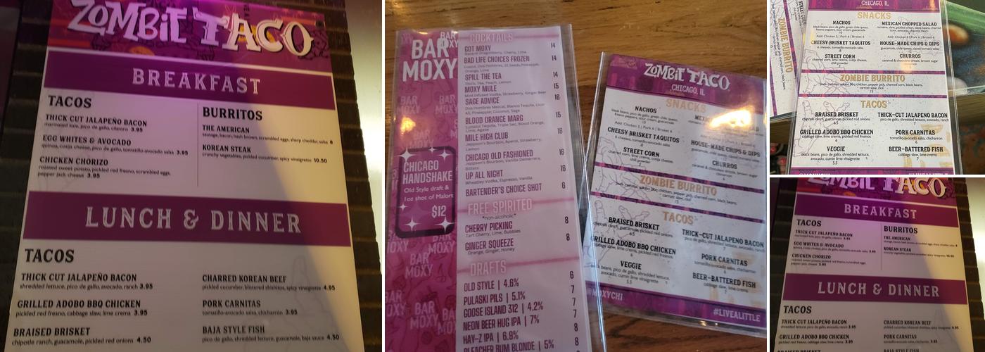 Moxy Chicago Downtown Menu
