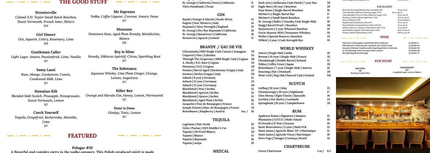 Watershed Bar Menu