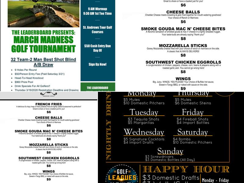 The Leaderboard Sports Bar Menu