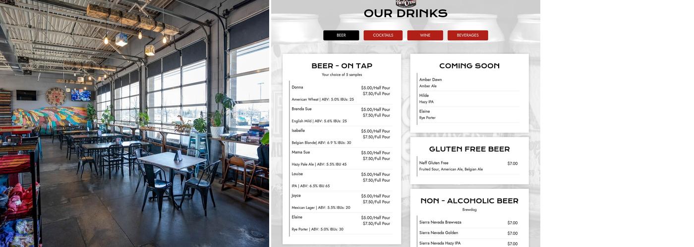Red Crow Brewing Company Menu