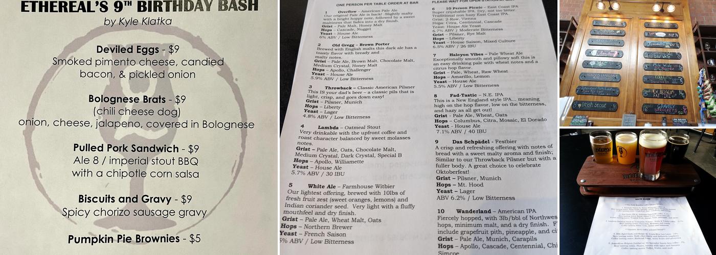 Ethereal Brewing Menu