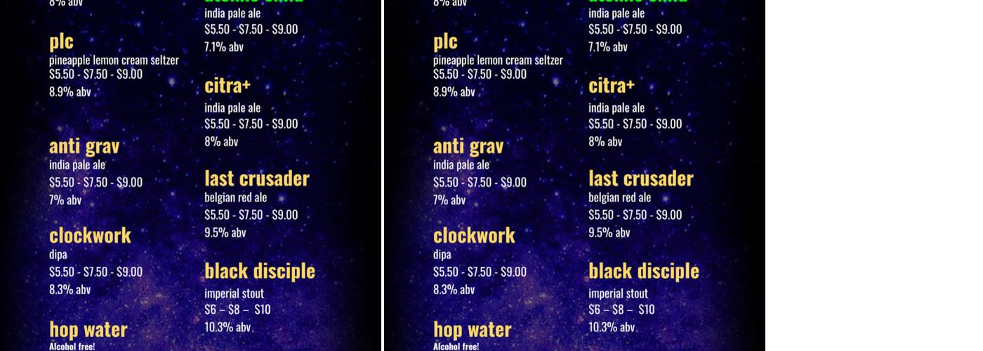 MIDNIGHT RUN BREWING Menu