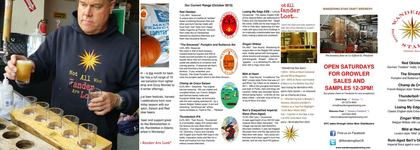 Wandering Star Craft Brewery Menu