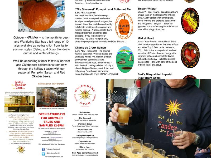 Wandering Star Craft Brewery Menu