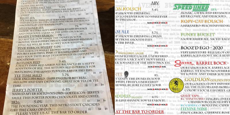 River Bluff Brewing Menu