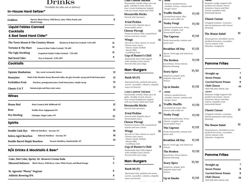 Hudson Ale Works Menu