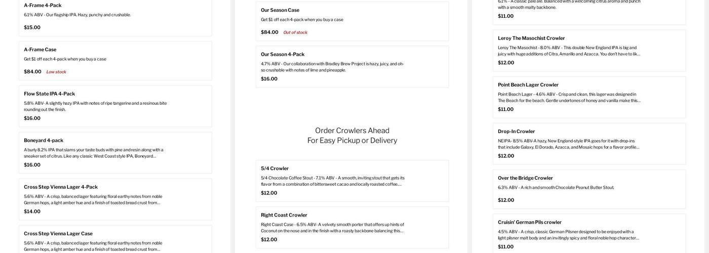 Last Wave Brewing Company Menu