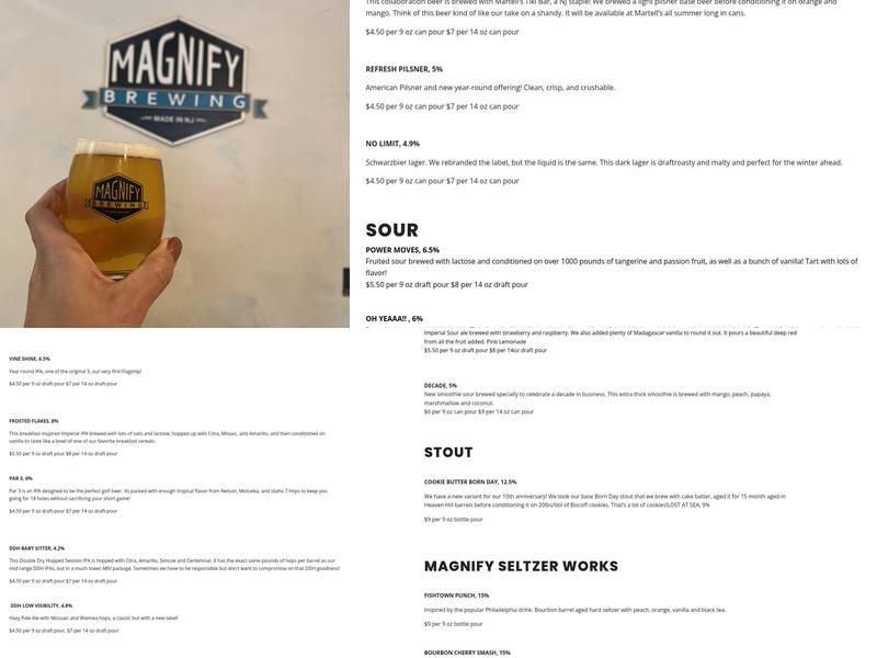 Magnify Brewing Company Menu