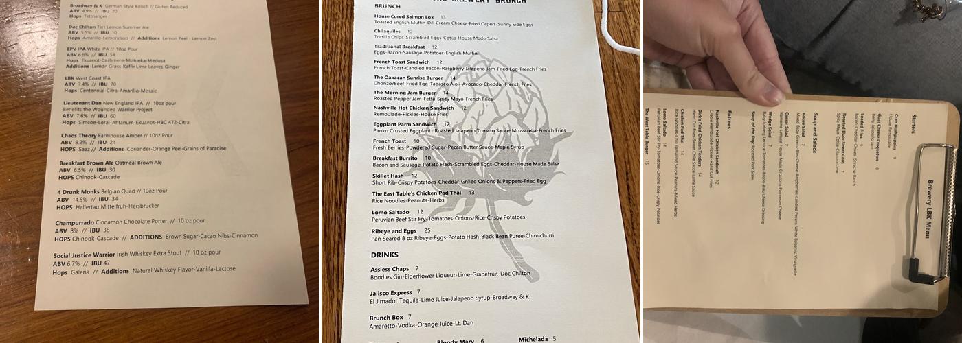 The Brewery LBK Menu