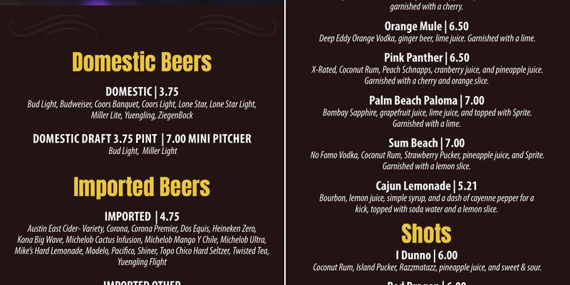 Marshall’s Tavern Menu