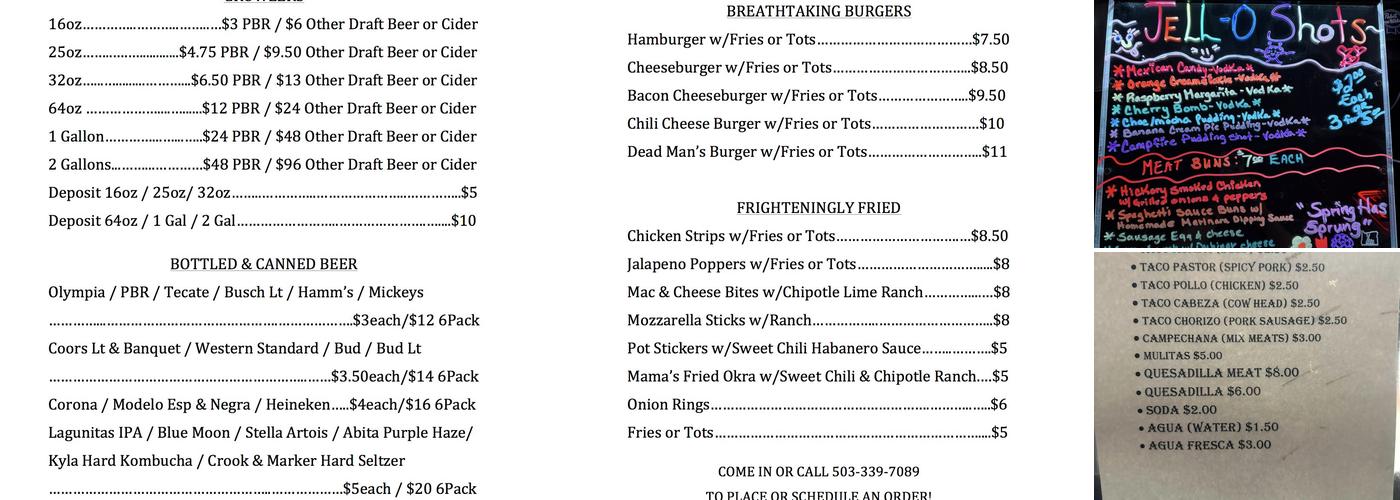 Graveyard Bar Menu