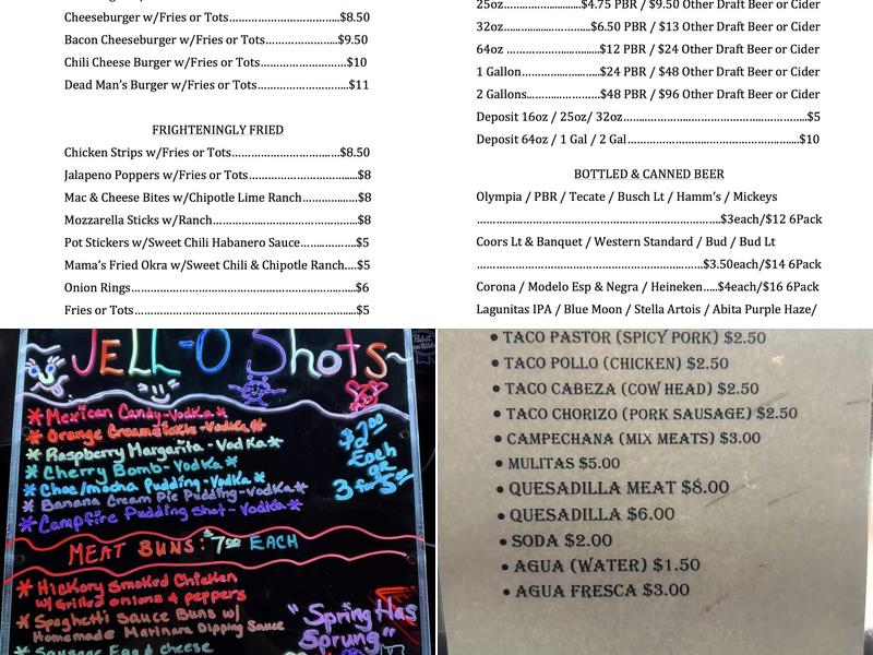 Graveyard Bar Menu