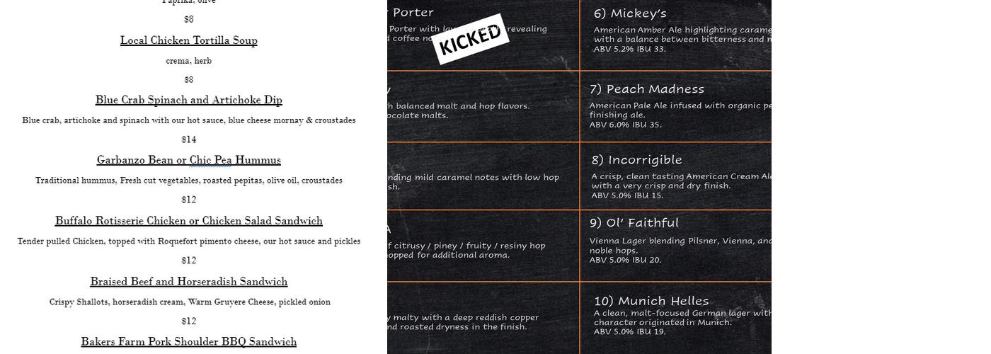 Black Walnut Brewery Menu