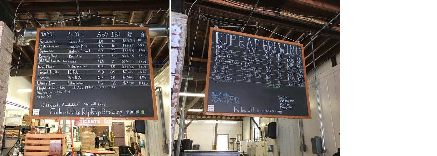 Rip Rap Brewing Co. Menu