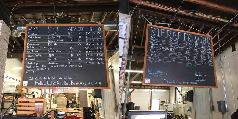 Rip Rap Brewing Co. Menu