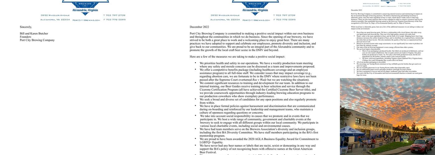 Port City Brewing Company Menu