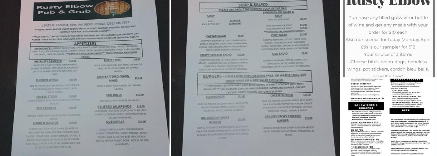 Rusty Elbow Pub & Grub Menu