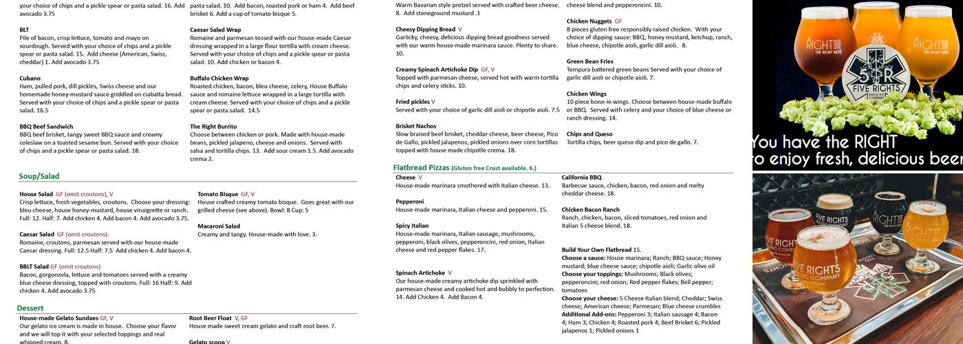 5 Rights Brewing Company Menu
