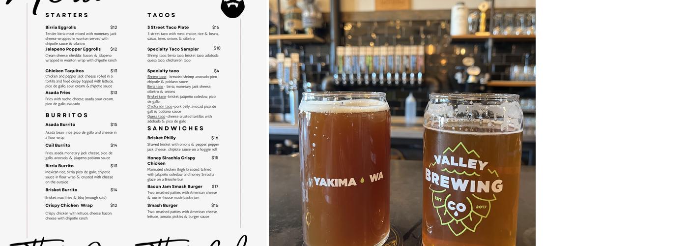 Valley Brewing Co. Menu