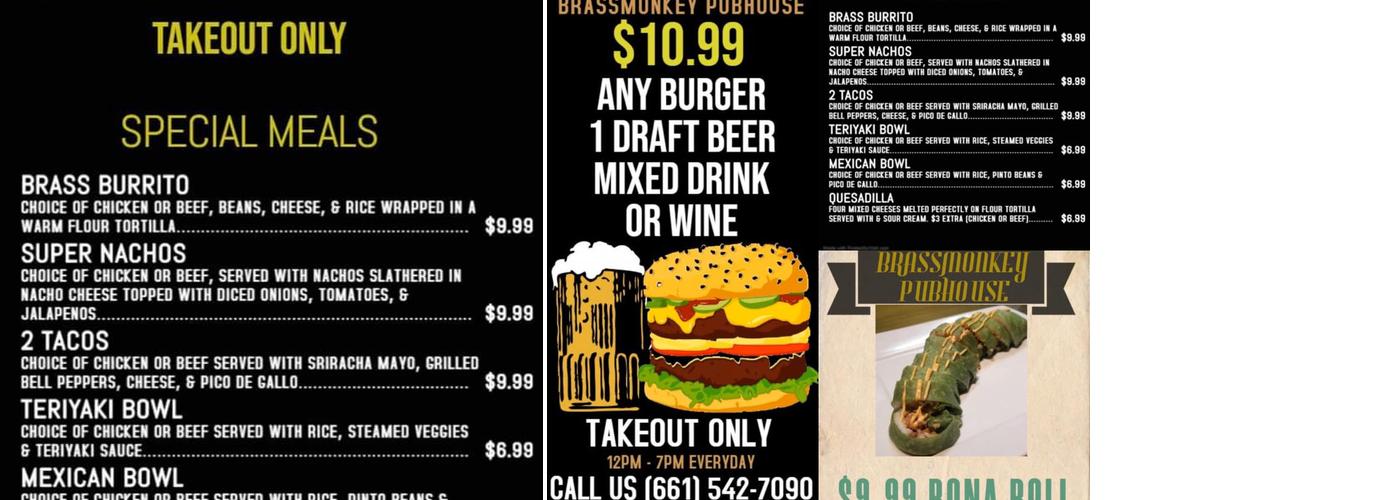 Brass Monkey Pubhouse Menu