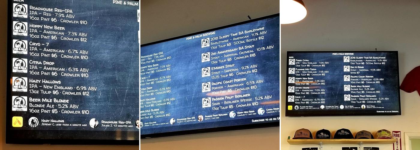 Pine & Palm Brewing Menu