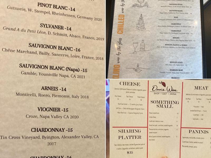 Davis wine bar Menu