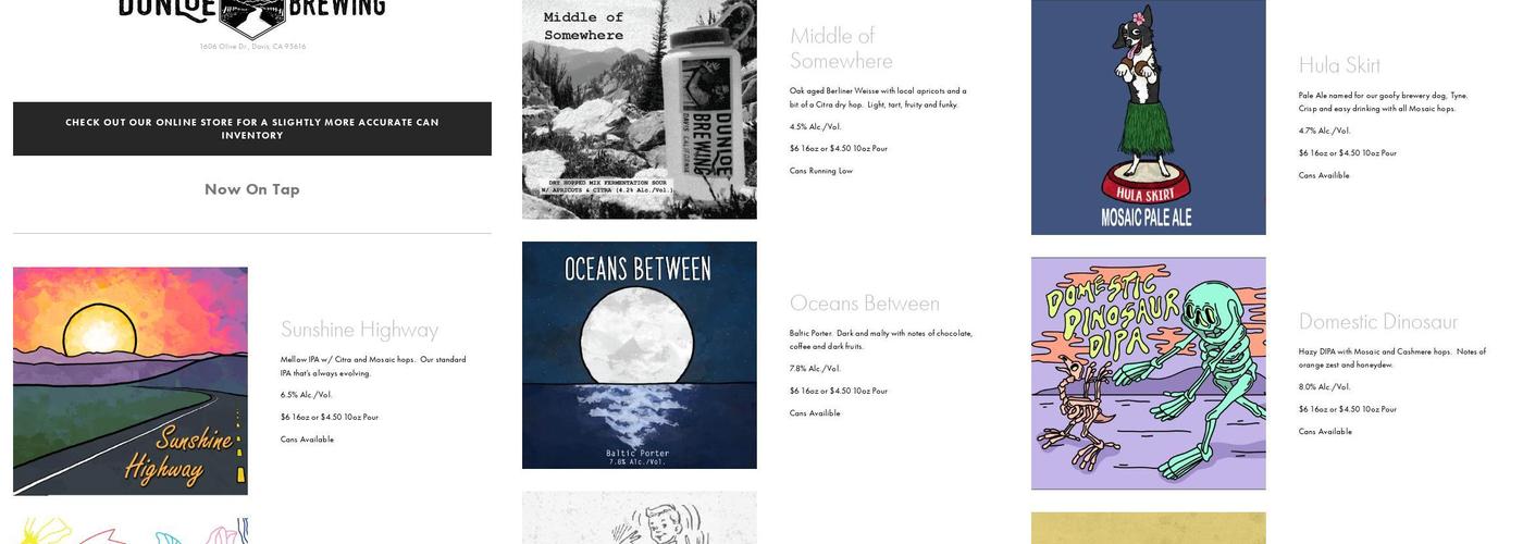 Dunloe Brewing Menu