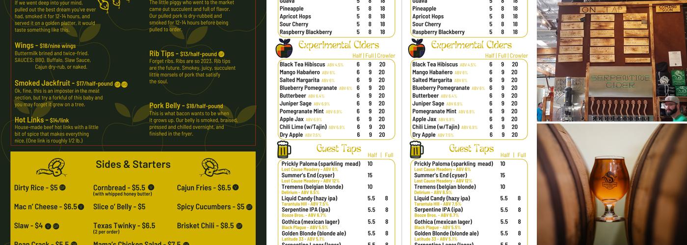 Serpentine Cider | Miramar Tasting Room Menu