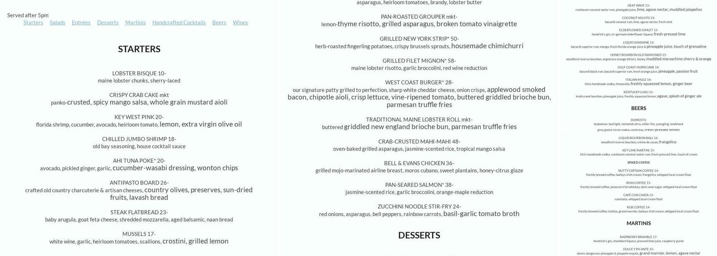 Coast Menu