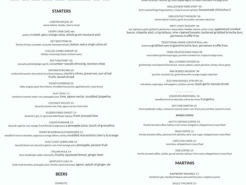Coast Menu