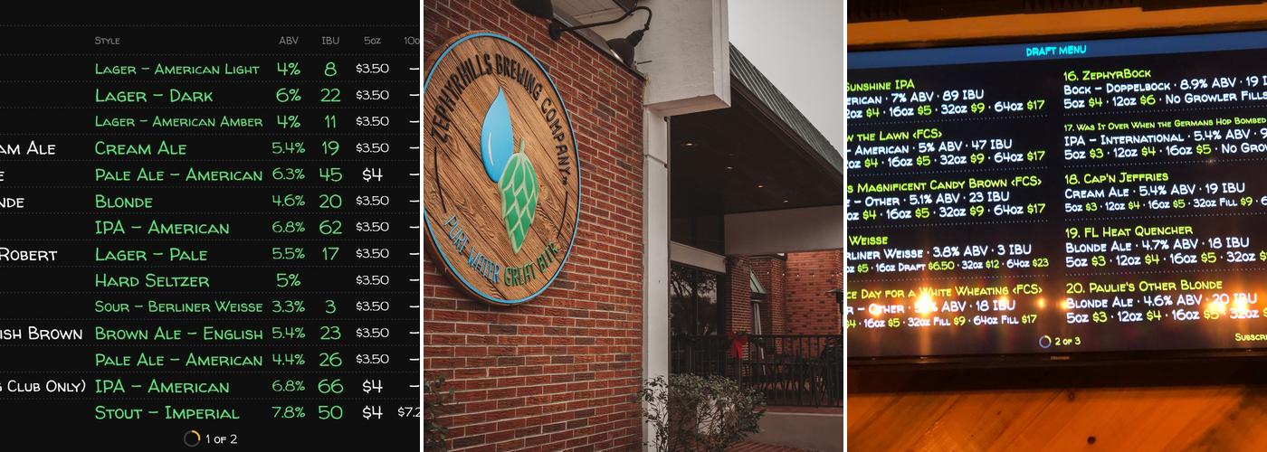 Zephyrhills Brewing Company - ZBC Menu