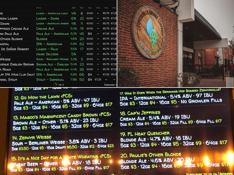 Zephyrhills Brewing Company - ZBC Menu