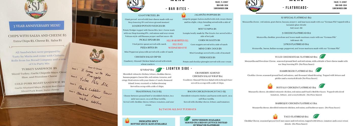 SJ Brewing Co Menu
