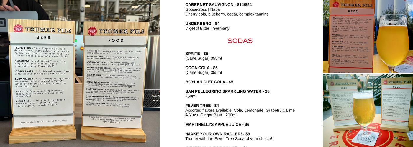 Trumer Taproom Menu