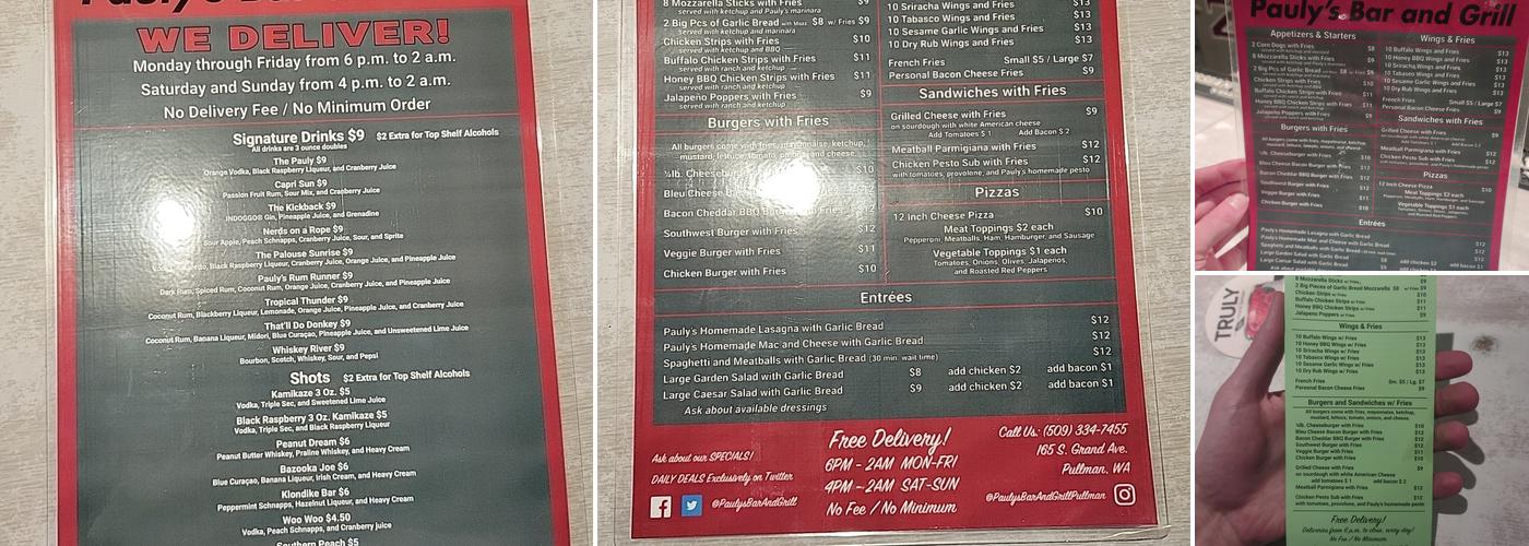 Pauly's Bar and Grill Menu